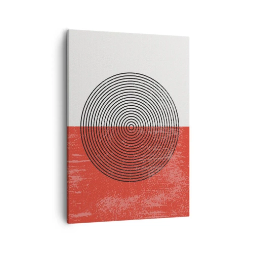 Quadro su tela - Stampe su Tela - Motivo geometrico con cerchi concentrici su sfondo rosso e bianco - 50x70cm - Dritto al centro - Decorazione murale moderna per soggiorno e camera da letto ARTTOR