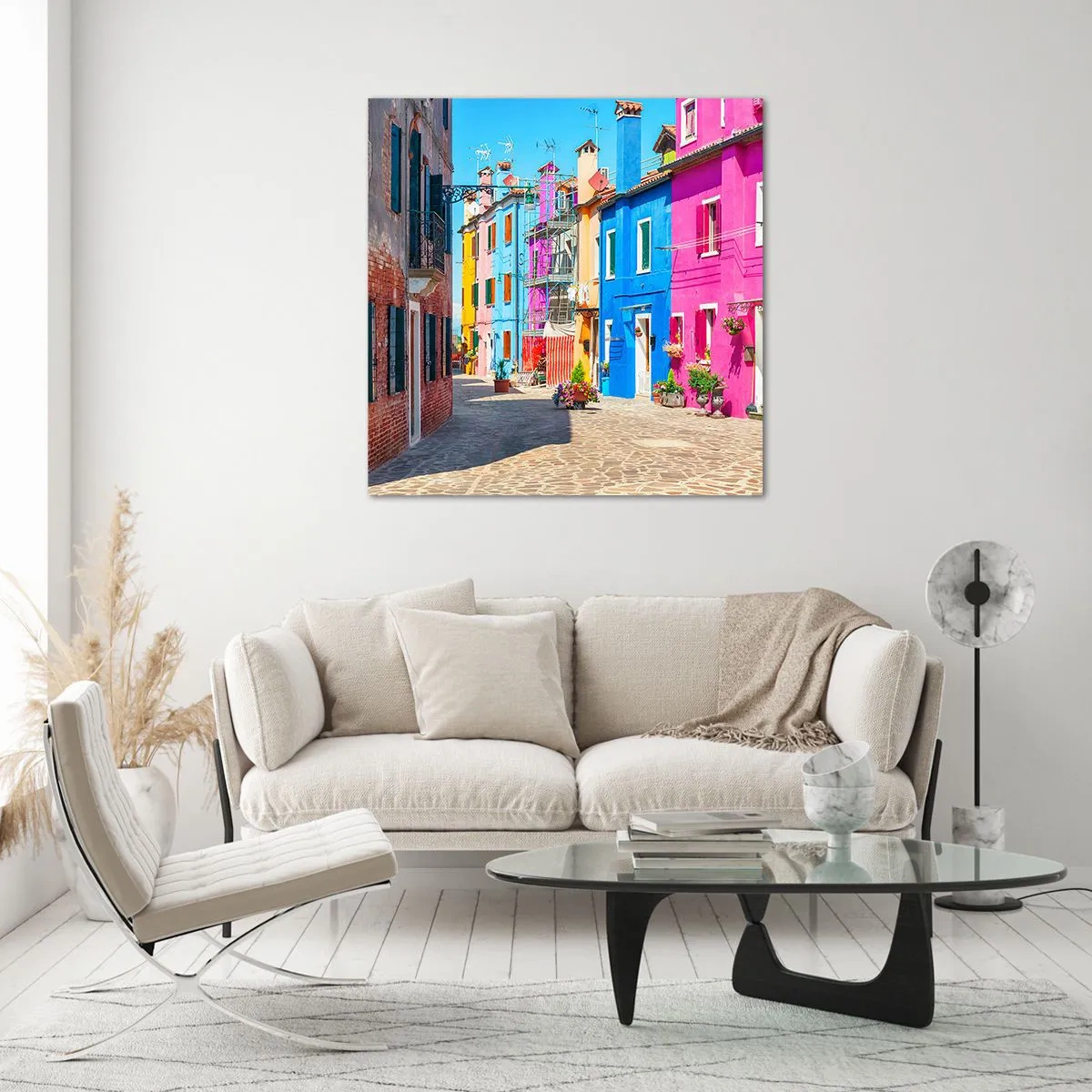 Quadro su vetro - La cittadina dei pappagalli - 40x40 cm