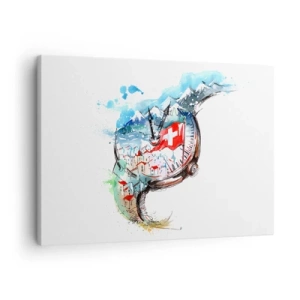 Quadro su tela - Stampe su Tela - Un paesaggio ad acquerello della Svizzera in un design a orologeria - 70x50cm - Lo spirito della Svizzera - Decorazione murale moderna per soggiorno e camera da letto ARTTOR