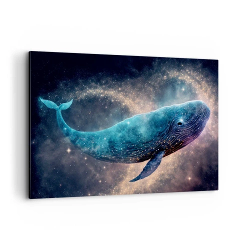 Quadro su tela - Stampe su Tela - Una balena spaziale con una galassia sullo sfondo - 100x70cm - Esiste un mondo... - Decorazione murale moderna per soggiorno e camera da letto ARTTOR