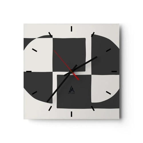 Orologio da parete - Orologio in Vetro - Forme geometriche astratte in bianco e nero - 30x30cm - Antitesi - sintesi - Decorazione murale moderna per soggiorno e camera da letto ARTTOR