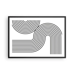 Poster in cornice nera - Un dipinto astratto con linee nere che creano motivi geometrici su uno sfondo bianco. - 70x50cm - In curva - Decorazione murale moderna per soggiorno e camera da letto ARTTOR