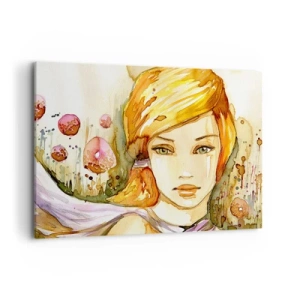 Quadro su tela - Stampe su Tela - Ritratto di donna dai colori acquerellati con sguardo intenso - 100x70cm - Sguardo di smeraldo, che calma l'ira - Decorazione murale moderna per soggiorno e camera da letto ARTTOR