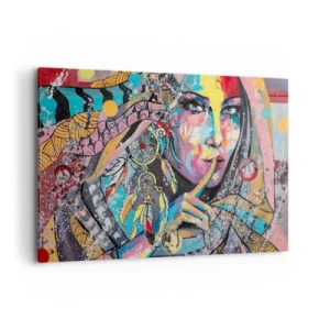 Quadro su tela - Stampe su Tela - Volto femminile colorato in stile artistico - 120x80cm - Taci, finché capirai - Decorazione murale moderna per soggiorno e camera da letto ARTTOR