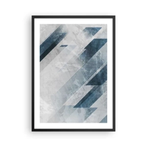 Poster in cornice nera - Geometria nei toni del blu e del grigio - 50x70cm - Composizione spaziale: movimento in grigio - Decorazione murale moderna per soggiorno e camera da letto ARTTOR