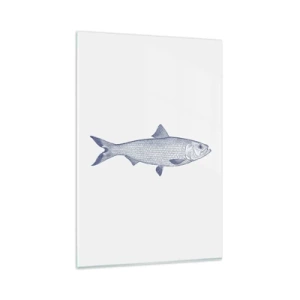 Quadro su vetro - Illustrazione di un pesce nei toni del blu su uno sfondo chiaro - 80x120cm - Un saluto dai mari del nord - Decorazione murale moderna per soggiorno e camera da letto ARTTOR