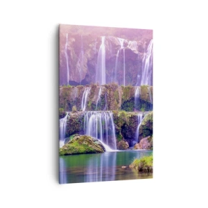 Quadro su tela - Stampe su Tela - Cascate immerse nel verde con luci pastello - 80x120cm - La scala verso il cielo - Decorazione murale moderna per soggiorno e camera da letto ARTTOR