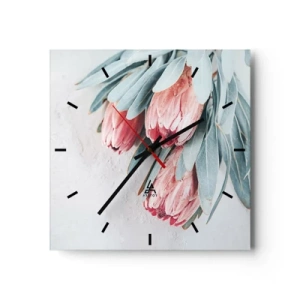 Orologio da parete - Orologio in Vetro - Delicati fiori di protea rosa su uno sfondo chiaro - 30x30cm - Imbarazzati per la propria bellezza - Decorazione murale moderna per soggiorno e camera da letto ARTTOR