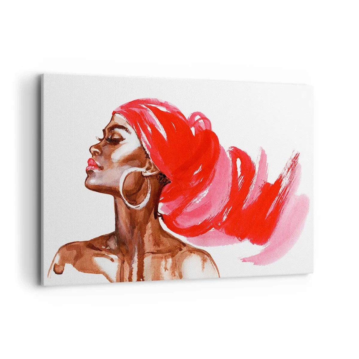 Quadro su tela - Stampe su Tela - Profilo di una donna con turbante rosso e orecchini - 120x80cm - C'è un vento che allarga le narici dell'uomo - Decorazione murale moderna per soggiorno e camera da letto ARTTOR