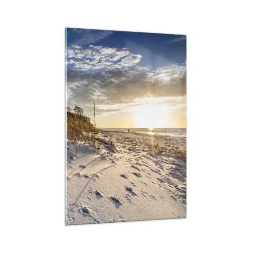 Quadro su vetro - Dune con erba e impronte nella sabbia al tramonto - 70x100cm - Invito a passeggiare - Decorazione murale moderna per soggiorno e camera da letto ARTTOR
