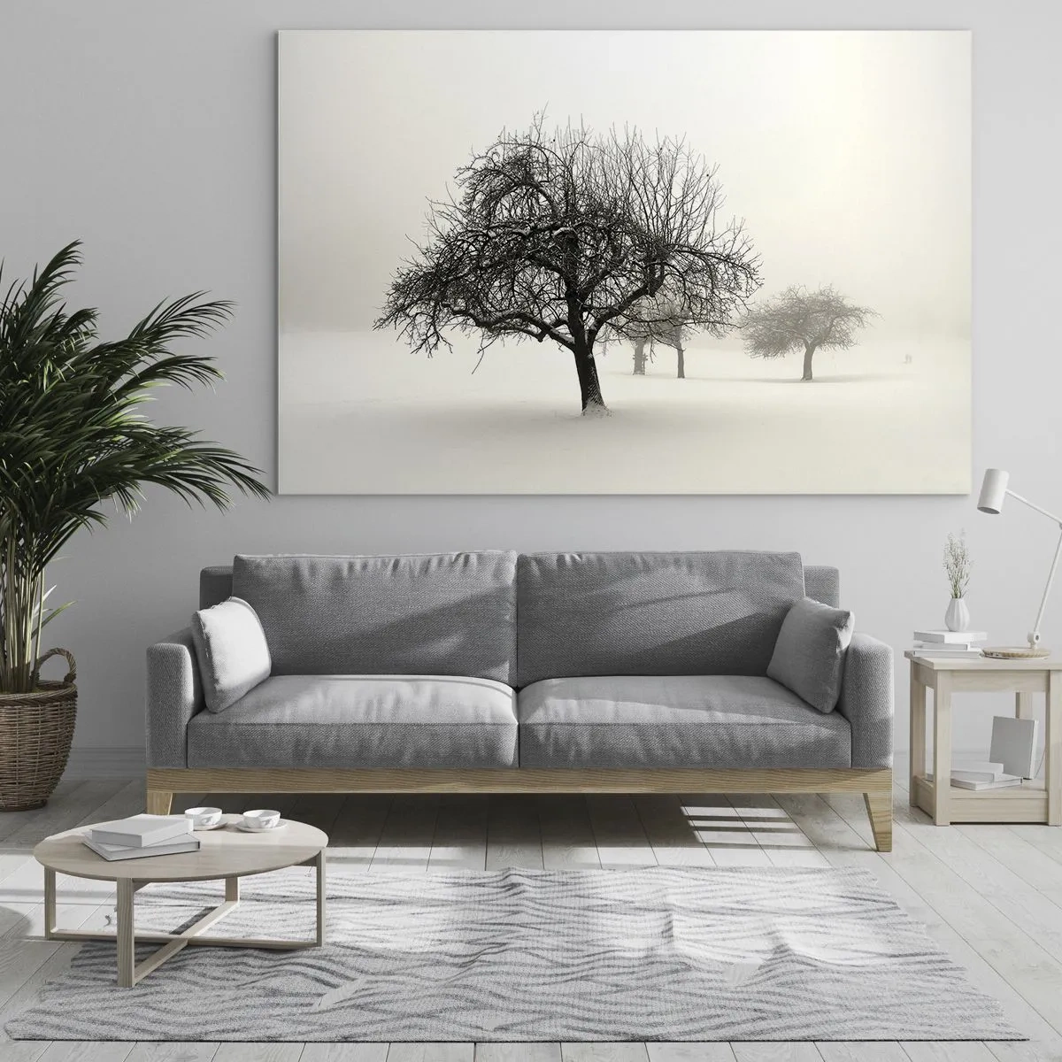 Quadro su vetro - Alberi in un paesaggio invernale coperto di neve e nebbia - 120x80cm - Sogno invernale - Decorazione murale moderna per soggiorno e camera da letto ARTTOR