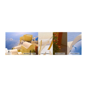 Campione di Fotomurale Premium Canvas - Paesaggio greco in bianco e blu - Paesaggio, Santorini, Grecia - 100x30 cm