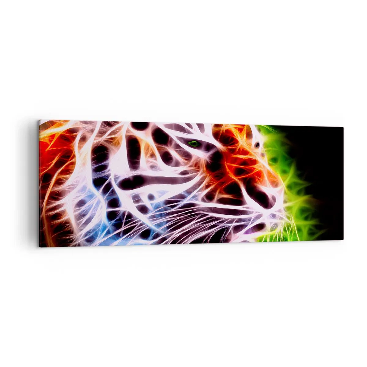Quadro su tela - Stampe su Tela - Ritratto artistico colorato di una tigre in stile neon su sfondo nero. - 140x50cm - Aura minacciosa - Decorazione murale moderna per soggiorno e camera da letto ARTTOR
