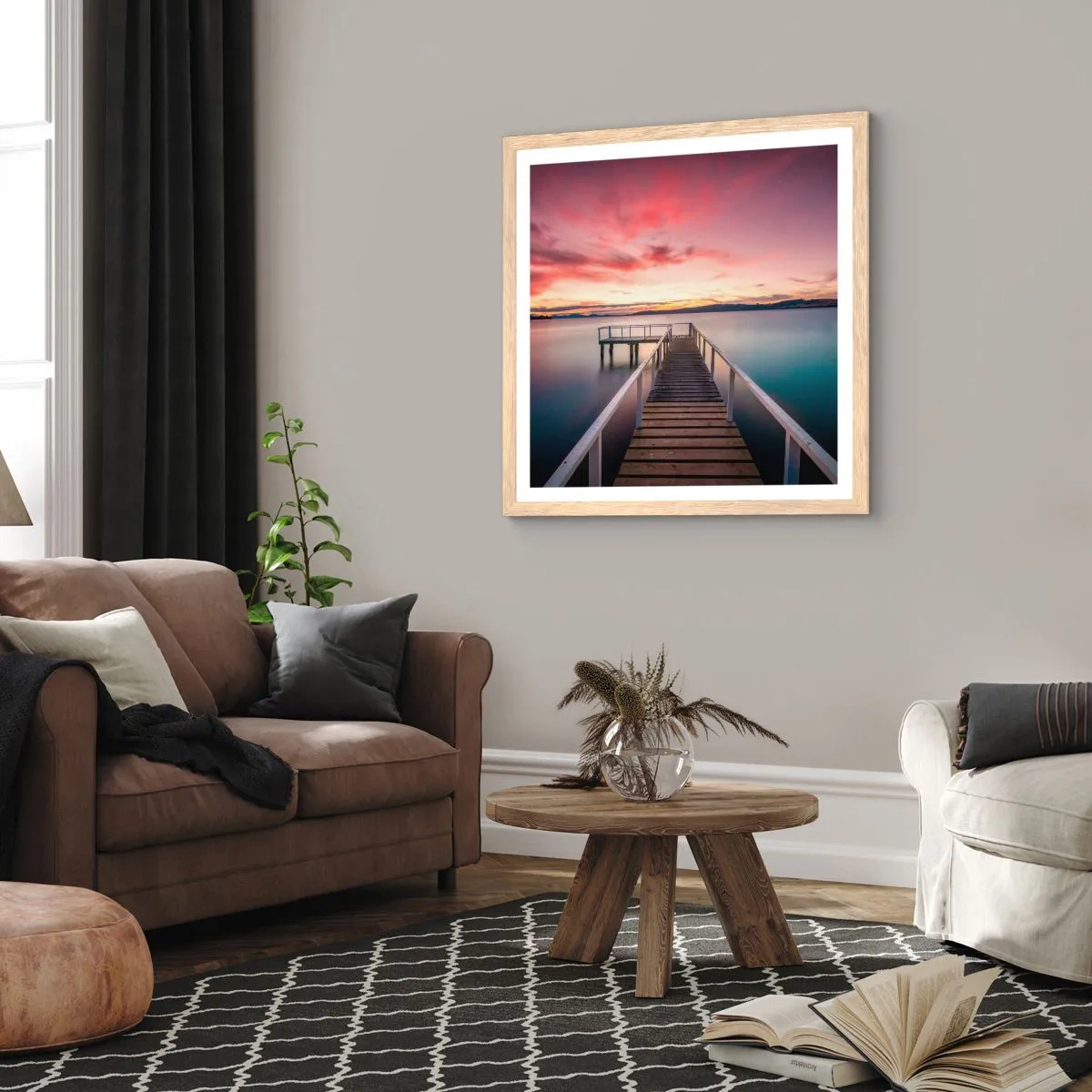 Poster in cornice rovere chiaro - La fiamma mite della sera - 40x40 cm