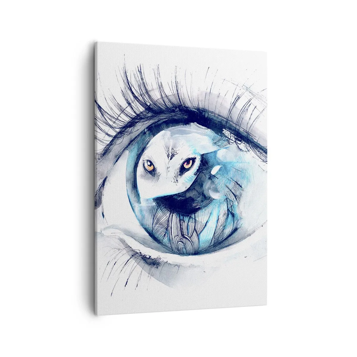 Quadro su tela - Stampe su Tela - Un occhio con l'immagine di un gufo in tonalità di blu acquerellate - 50x70cm - Faccia a faccia con la natura selvaggia - Decorazione murale moderna per soggiorno e camera da letto ARTTOR
