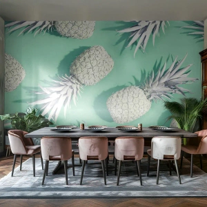 Fotomurali Premium Sand - Eleganti ananas su sfondo pastello - 100x70cm - Perfettamente adatti alla menta - Decorazione murale moderna per soggiorno e camera da letto ARTTOR