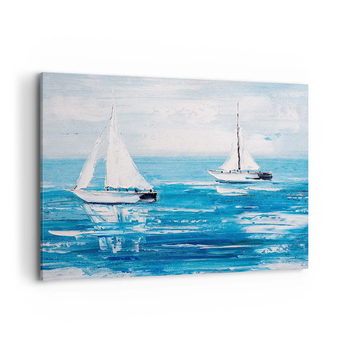 Quadro su tela - Stampe su Tela - Yacht sul mare blu in stile artistico - 100x70cm - Con un amico al fianco - Decorazione murale moderna per soggiorno e camera da letto ARTTOR