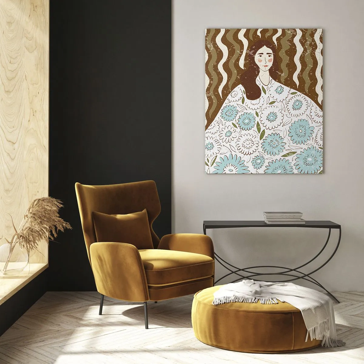 Quadro su vetro - Ritratto con abito a fiori - 70x100 cm