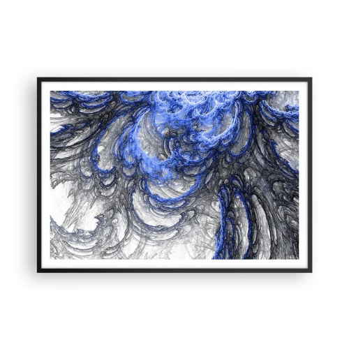 Poster in cornice nera - Onde astratte nei toni del blu e del grigio - 100x70cm - La nascita dell'onda - Decorazione murale moderna per soggiorno e camera da letto ARTTOR