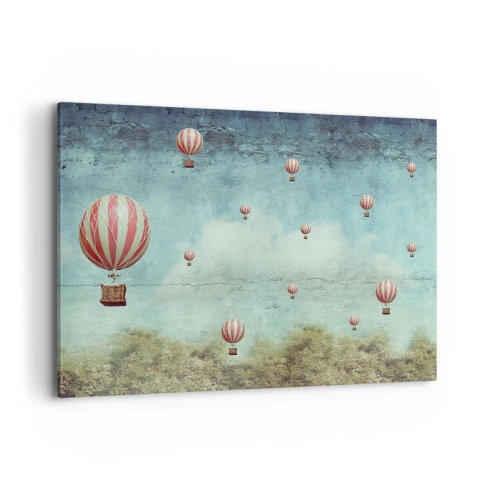 Quadro su tela - Stampe su Tela - Palloncini retrò su uno sfondo di cielo blu e verde - 100x70cm - Liberi dal tumulto della vita - Decorazione murale moderna per soggiorno e camera da letto ARTTOR