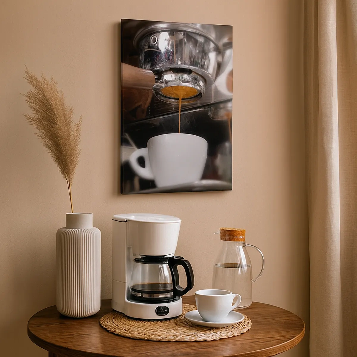 Quadro su tela - Stampe su Tela - Primo piano di una macchina da caffè che prepara un espresso fresco - 50x70cm - Il miglior momento della giornata - Decorazione murale moderna per soggiorno e camera da letto ARTTOR