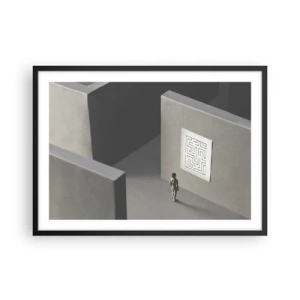 Poster in cornice nera - Una figura in un labirinto che guarda una mappa appesa - 70x50cm - Ma dove mi trovo? - Decorazione murale moderna per soggiorno e camera da letto ARTTOR