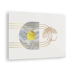 Quadro su vetro - Dipinto astratto in oro e grigio - 70x50cm - Chiarezza e lucentezza - Decorazione murale moderna per soggiorno e camera da letto ARTTOR