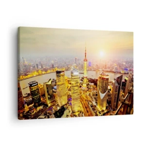 Quadro su tela - Stampe su Tela - Panorama della città con grattacieli al tramonto - 70x50cm - Sogno asiatico - Decorazione murale moderna per soggiorno e camera da letto ARTTOR