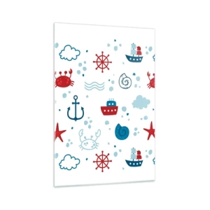 Quadro su vetro - Motivo nautico con ancore, navi e granchi - 70x100cm - Favola nel mare - Decorazione murale moderna per soggiorno e camera da letto ARTTOR