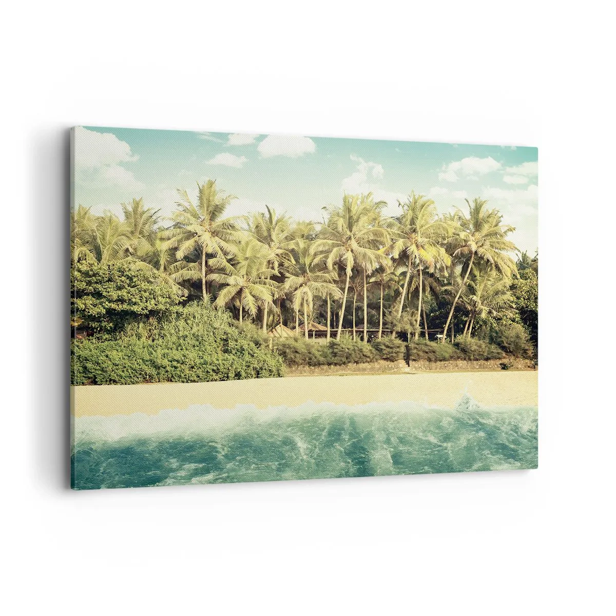 Quadro su tela - Stampe su Tela - Spiaggia tropicale con palme e mare turchese - 100x70cm - Forse qui? - Decorazione murale moderna per soggiorno e camera da letto ARTTOR