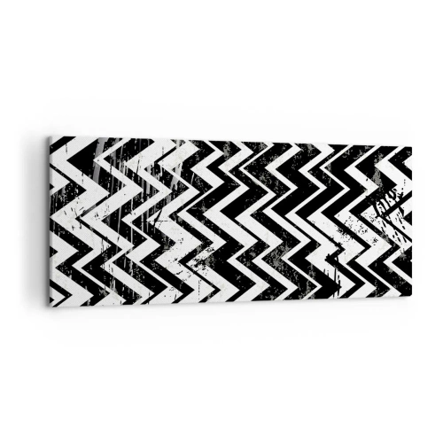 Quadro su tela - Stampe su Tela - Motivo a zigzag bianco e nero con abrasioni artistiche - 120x50cm - Zig-bianco, zag-nero - Decorazione murale moderna per soggiorno e camera da letto ARTTOR