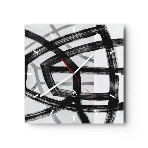 Orologio da parete - Orologio in Vetro - Linee astratte in bianco e nero che si intersecano su uno sfondo chiaro - 30x30cm - Costruendo la profondità - Decorazione murale moderna per soggiorno e camera da letto ARTTOR