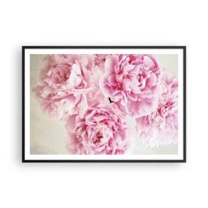 Poster in cornice nera - Un bouquet di peonie rosa su uno sfondo chiaro - 100x70cm - Nel fasto rosa - Decorazione murale moderna per soggiorno e camera da letto ARTTOR