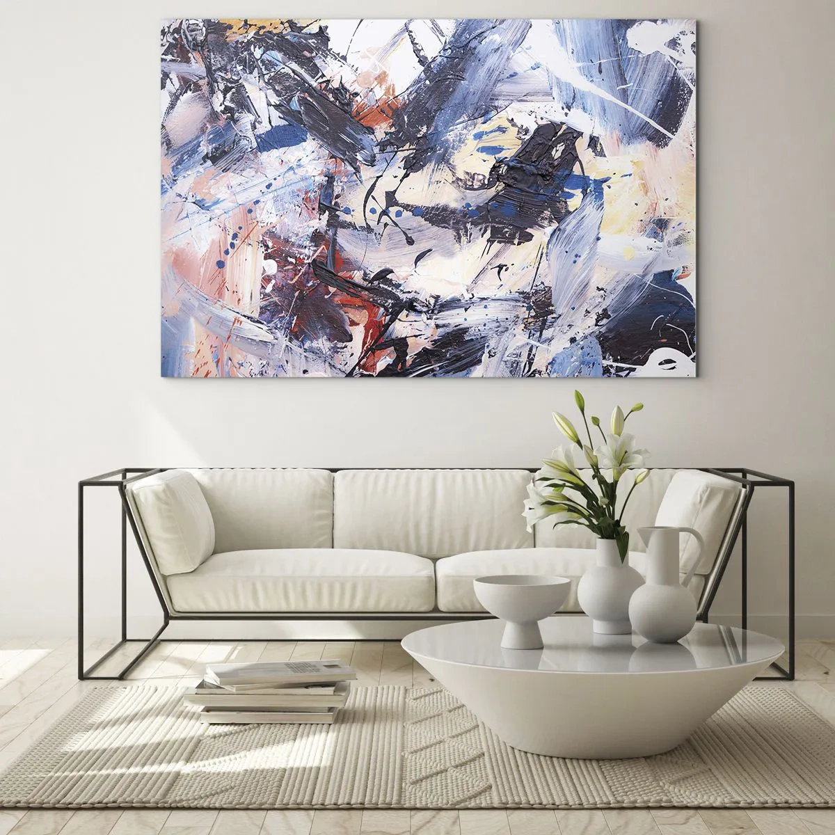 Quadro su vetro - Pittura astratta dai colori intensi - 120x80cm - La danza folle dell'astrazione - Decorazione murale moderna per soggiorno e camera da letto ARTTOR