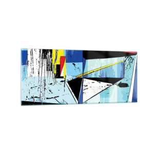 Quadro su vetro - Composizione geometrica astratta in colori vivaci - 120x50cm - Guardando il mondo da un'angolazione... - Decorazione murale moderna per soggiorno e camera da letto ARTTOR