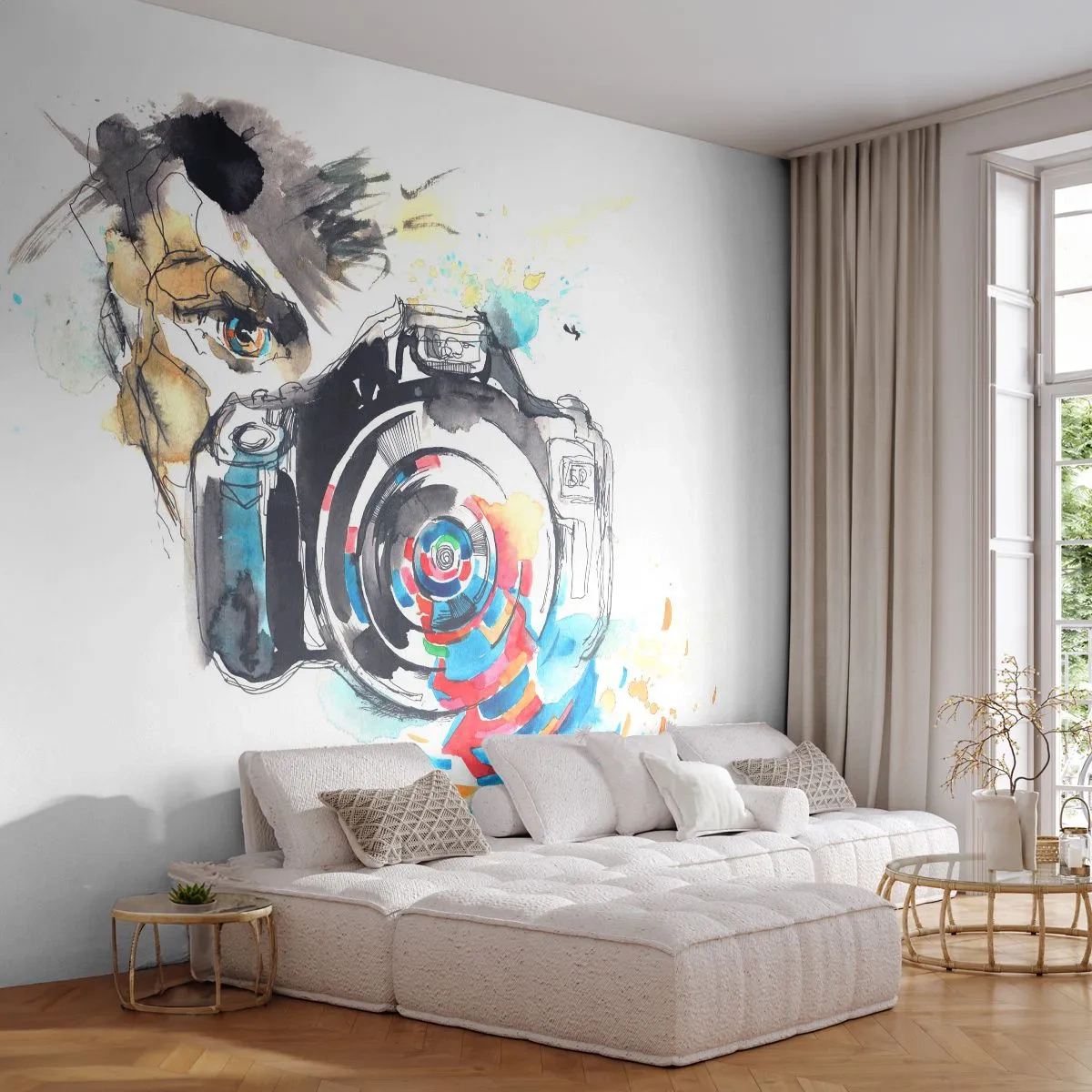 Fotomurali Autoadesivo Deluxe Sticker - Nell'occhio dell'obiettivo - Astrazione, Telecamera, Fotografo - 250x175 cm