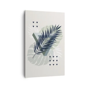 Quadro su tela - Stampe su Tela - Composizione geometrica con foglie tropicali nei toni del verde - 80x120cm - Natura e geometria: due ordini? - Decorazione murale moderna per soggiorno e camera da letto ARTTOR