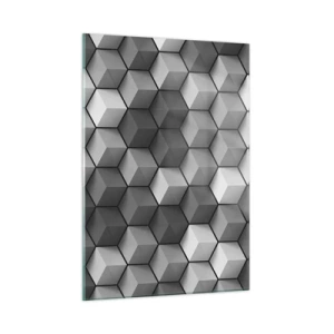 Quadro su vetro - Cubi geometrici in tonalità di grigio - 50x70cm - Puzzle cubista - Decorazione murale moderna per soggiorno e camera da letto ARTTOR
