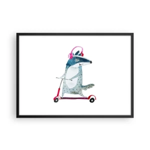 Poster in cornice nera - Tasso su uno scooter con cuffie rosa - 70x50cm - Tassi di gioia - Decorazione murale moderna per soggiorno e camera da letto ARTTOR