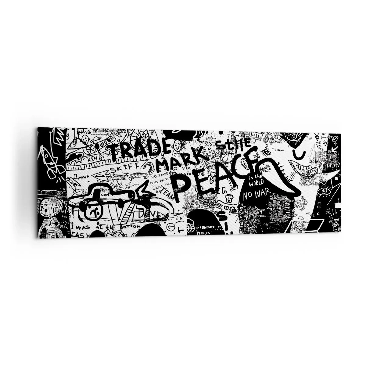 Quadro su tela - Stampe su Tela - Grafica in bianco e nero con motivi graffiti - 160x50cm - Il ricco mondo della strada - Decorazione murale moderna per soggiorno e camera da letto ARTTOR