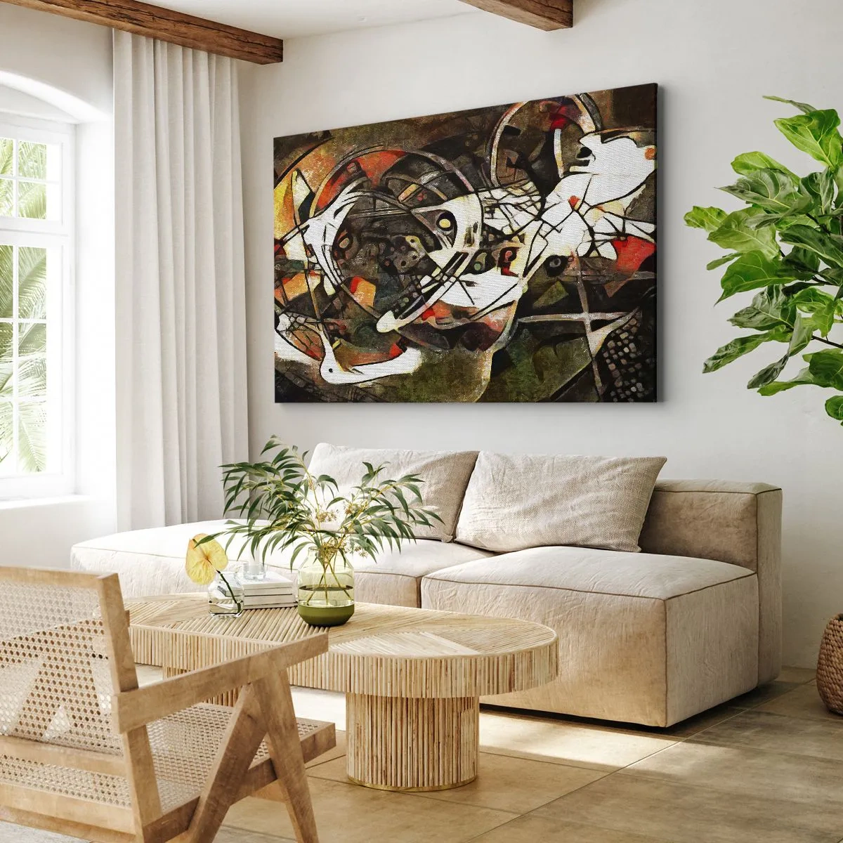 Quadro su tela - Stampe su Tela - Astrazione espressiva in toni scuri con linee dinamiche. - 120x80cm - Senti il movimento? - Decorazione murale moderna per soggiorno e camera da letto ARTTOR