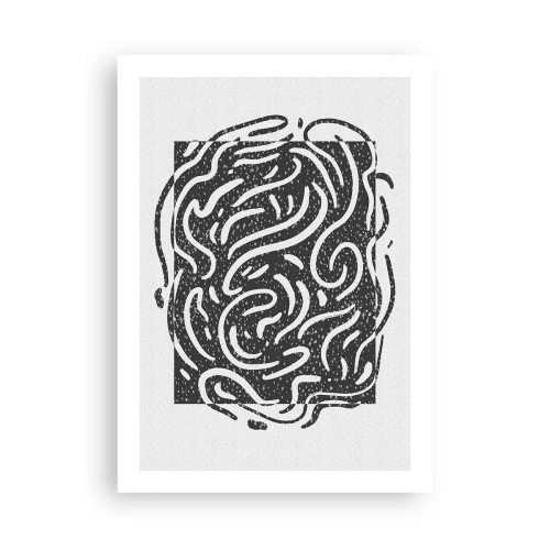 Poster - Composizione astratta con linee e forme dinamiche in bianco e nero. - 50x70cm - Astrazione: la danza della gioia - Decorazione murale moderna per soggiorno e camera da letto ARTTOR