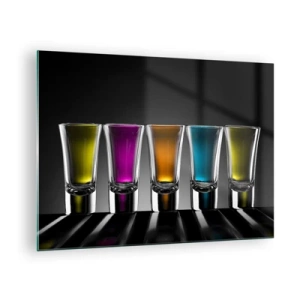 Quadro su vetro - Occhiali colorati su sfondo nero in stile minimalista - 70x50cm - I colori della gioia - Decorazione murale moderna per soggiorno e camera da letto ARTTOR