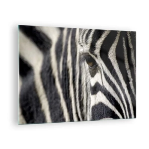 Quadro su vetro - Primo piano dell'occhio di una zebra e delle sue strisce bianche e nere - 70x50cm - Ritratto a strisce - Decorazione murale moderna per soggiorno e camera da letto ARTTOR