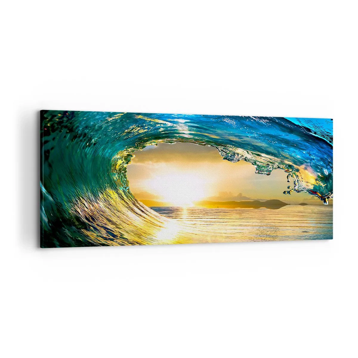 Quadro su tela - Stampe su Tela - Onda dell'oceano al sole con vista sull'orizzonte - 120x50cm - Nel cristallo oro e smeraldo - Decorazione murale moderna per soggiorno e camera da letto ARTTOR