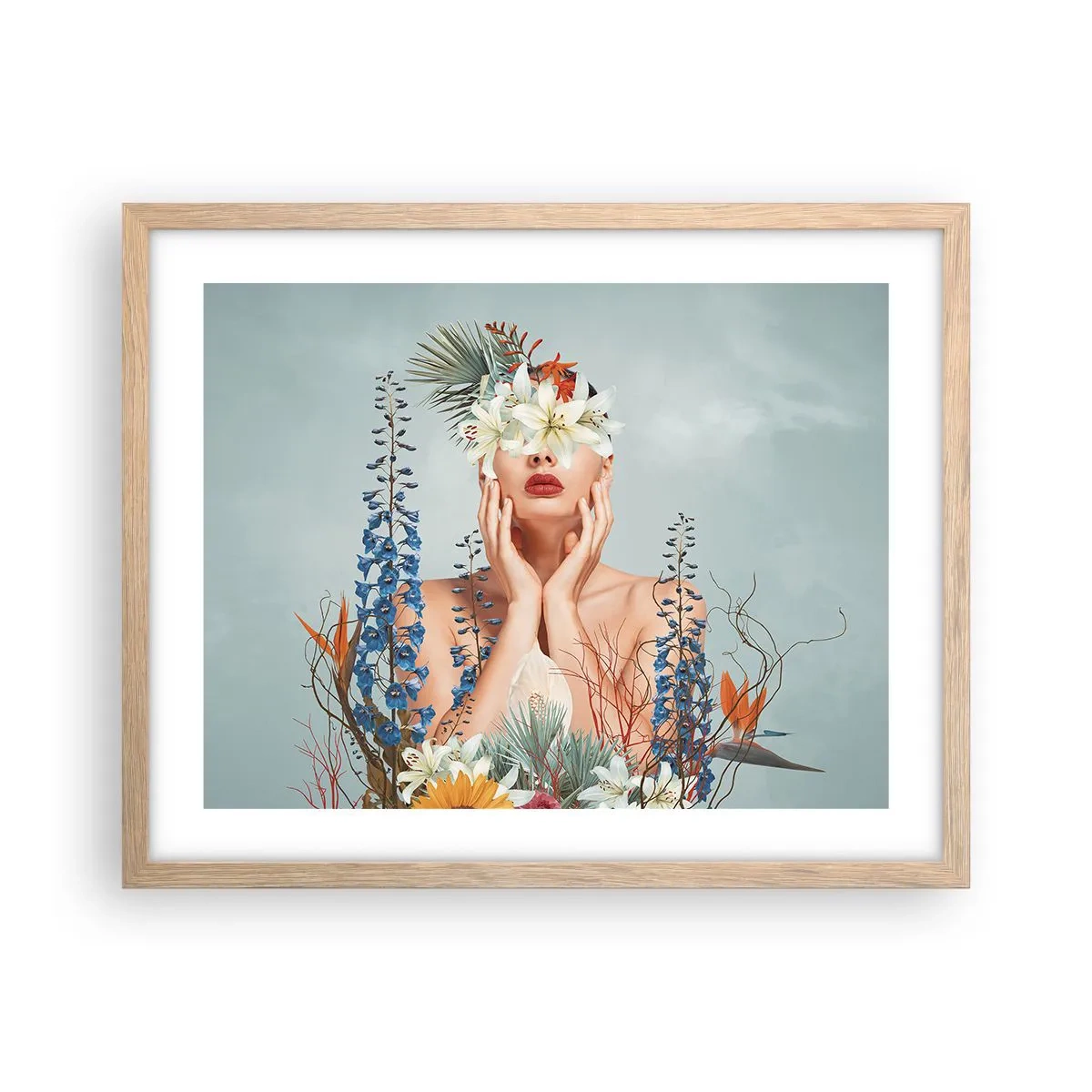 Poster in cornice rovere chiaro - Donna - fiore - 50x40 cm