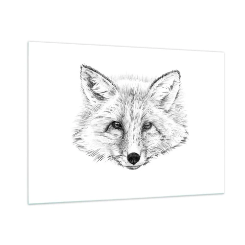 Quadro su vetro - Disegno di una testa di volpe su sfondo bianco - 100x70cm - Questi occhi possono mentire? - Decorazione murale moderna per soggiorno e camera da letto ARTTOR