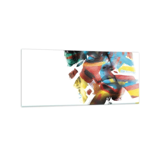 Quadro su vetro - Ritratto astratto dai colori vivaci - 120x50cm - Personalità colorata - Decorazione murale moderna per soggiorno e camera da letto ARTTOR