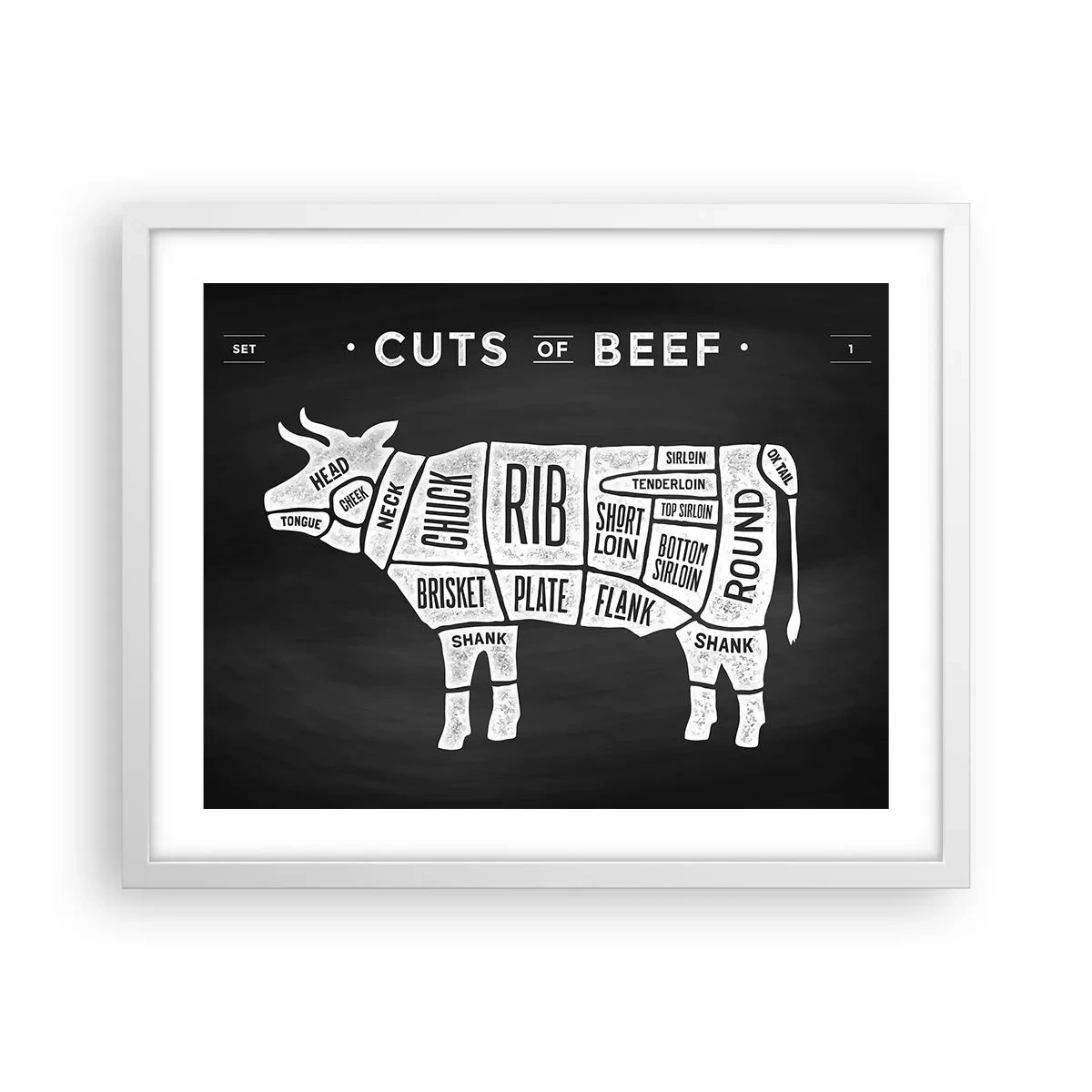 Poster in cornice bianca - Il sillabario del macellaio - 50x40 cm