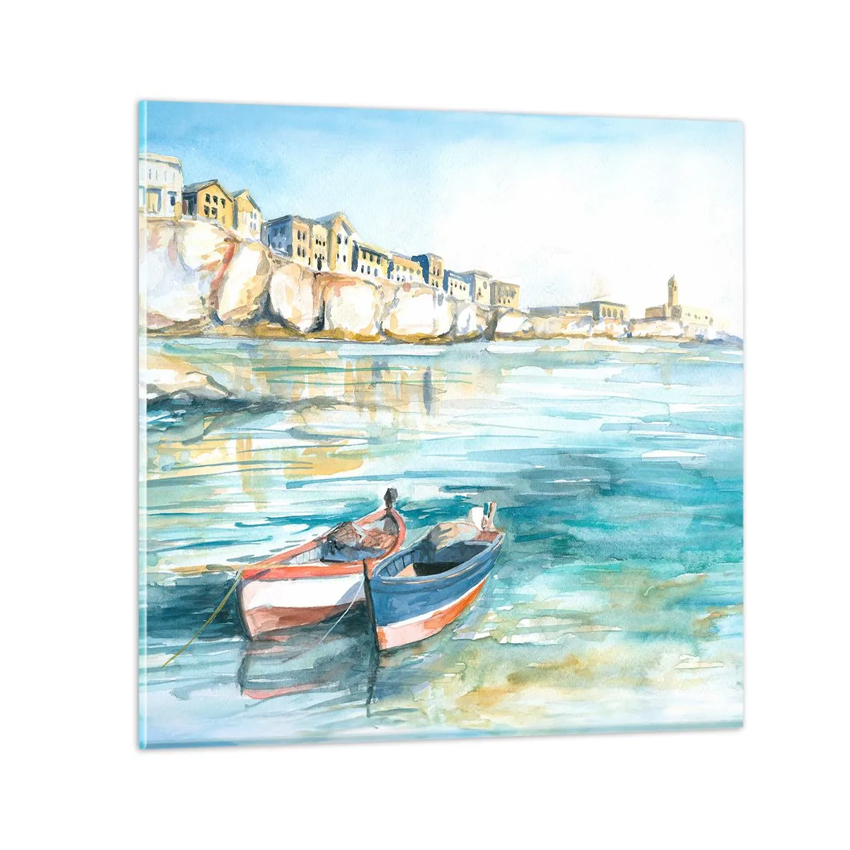 Quadro su vetro - Paesaggio in azzurro - 30x30 cm